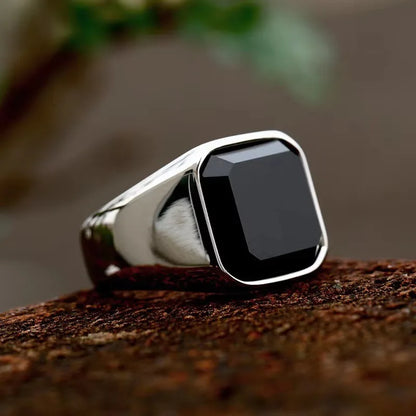 European and American fashion retro domineering simple square agate inlaid personalized versatile men's ring
