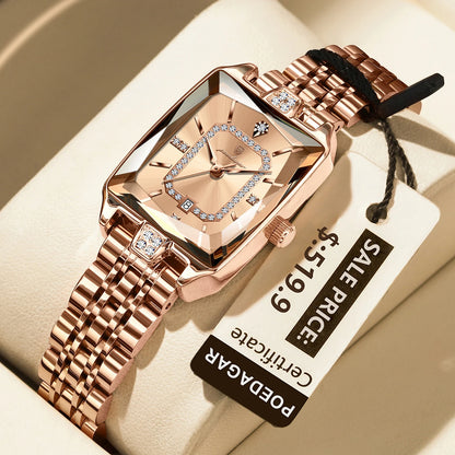 POEDAGAR Luxury Elegant Watch For Woman Date Waterproof Rectangle Ladies Watch Stainless Steel Quartz Women Watches Female Reloj