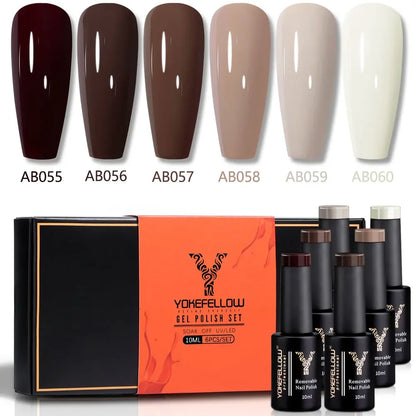 YOKEFELLOW 6Pcs Gel Nail Polish Set 10ML Summer Glitter Gel Polish Macaron Rainbow Colors 2024 Gel Polish Kit Trendy Nail Art