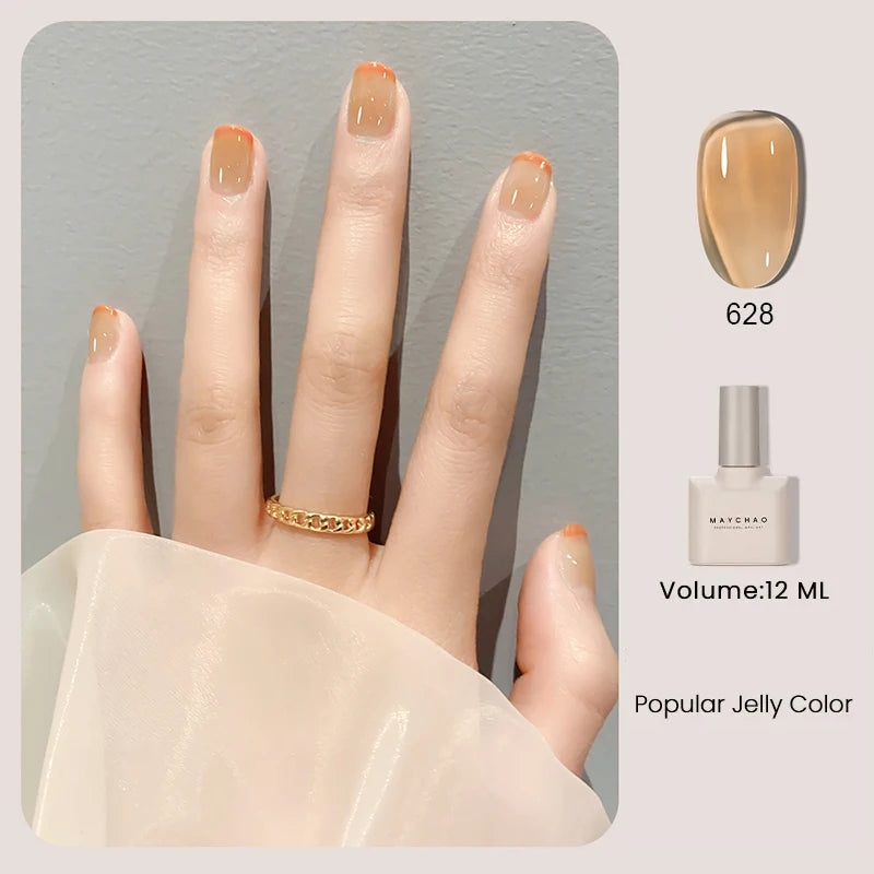 MAYCHAO 12ml Jelly Gel Nail Polish Semi Permanent Top Coat Soak Off UV LED Gel Art Nail Varnish Manicure Long Lasting Nail Gel