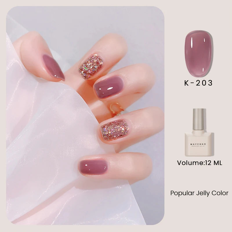 MAYCHAO 12ml Jelly Gel Nail Polish Semi Permanent Top Coat Soak Off UV LED Gel Art Nail Varnish Manicure Long Lasting Nail Gel