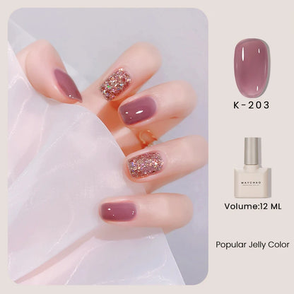 MAYCHAO 12ml Jelly Gel Nail Polish Semi Permanent Top Coat Soak Off UV LED Gel Art Nail Varnish Manicure Long Lasting Nail Gel