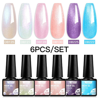6Pcs/Set Blue Glitter Bright Gel Nail Polish Set Semi Permanent Spring Summer Colors Series Soak Off UV Nail Art Gel Varnish