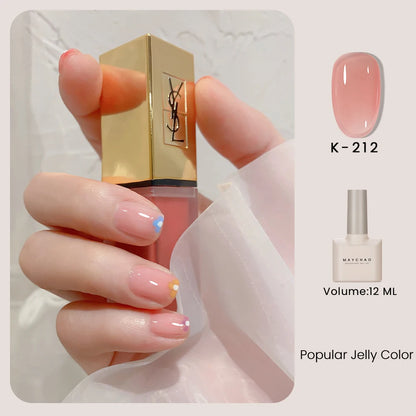 MAYCHAO 12ml Jelly Gel Nail Polish Semi Permanent Top Coat Soak Off UV LED Gel Art Nail Varnish Manicure Long Lasting Nail Gel
