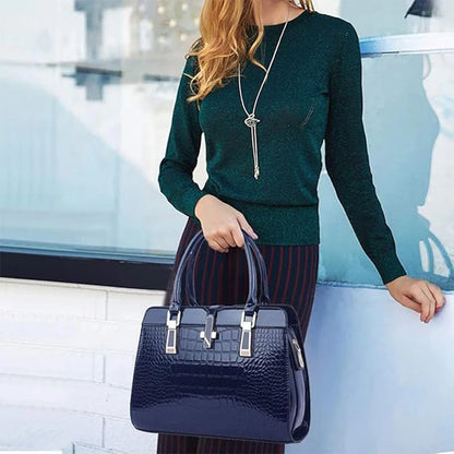 Luxury Brand Crocodile Women Tote Bag Bright Leather Women Handbag Purse Shoulder Bag Female Top-handle Bags Commuting Shopping