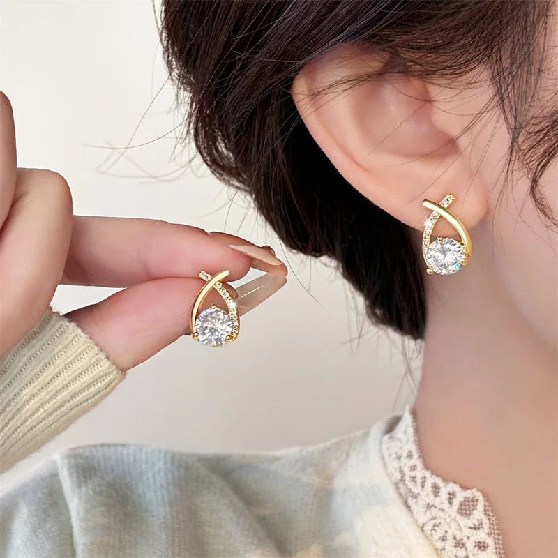 Fashion Cross Stud Earrings For Women Girls Korean Style Elegant Crystal Jewelry Ear Rings Fishtail Lady Earrings Gifts