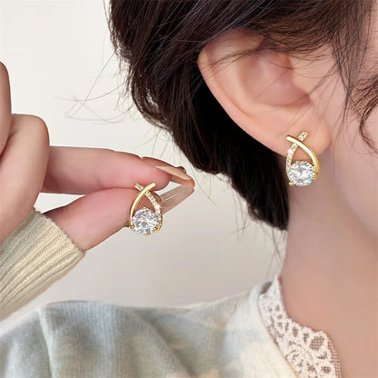 Fashion Cross Stud Earrings For Women Girls Korean Style Elegant Crystal Jewelry Ear Rings Fishtail Lady Earrings Gifts
