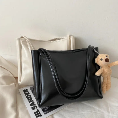 Autumn Winter Soft Leather Large Women's Shoulder Bag Trendy Artistic Tote Bag Casual High Capacity Crossbody Bag