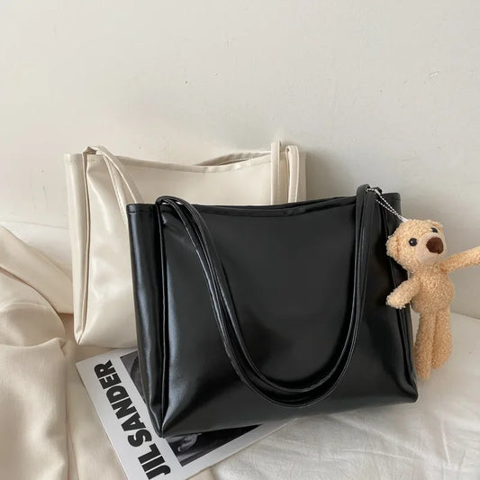 Autumn Winter Soft Leather Large Women's Shoulder Bag Trendy Artistic Tote Bag Casual High Capacity Crossbody Bag