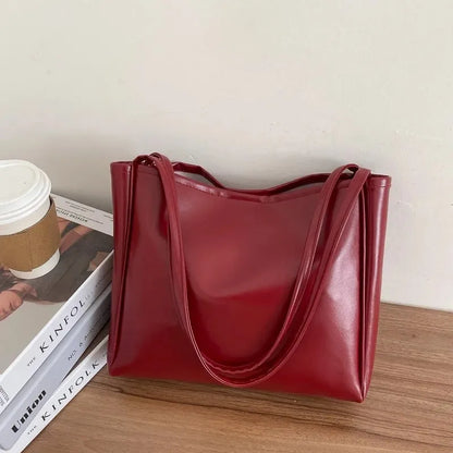 Autumn Winter Soft Leather Large Women's Shoulder Bag Trendy Artistic Tote Bag Casual High Capacity Crossbody Bag