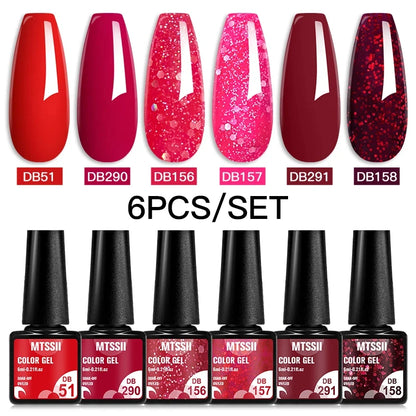 6Pcs/Set Blue Glitter Bright Gel Nail Polish Set Semi Permanent Spring Summer Colors Series Soak Off UV Nail Art Gel Varnish