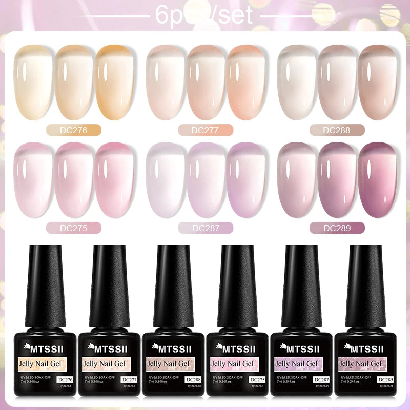 6Pcs/Set Blue Glitter Bright Gel Nail Polish Set Semi Permanent Spring Summer Colors Series Soak Off UV Nail Art Gel Varnish