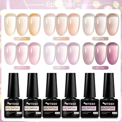 6Pcs/Set Blue Glitter Bright Gel Nail Polish Set Semi Permanent Spring Summer Colors Series Soak Off UV Nail Art Gel Varnish