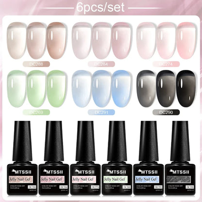 6Pcs/Set Blue Glitter Bright Gel Nail Polish Set Semi Permanent Spring Summer Colors Series Soak Off UV Nail Art Gel Varnish