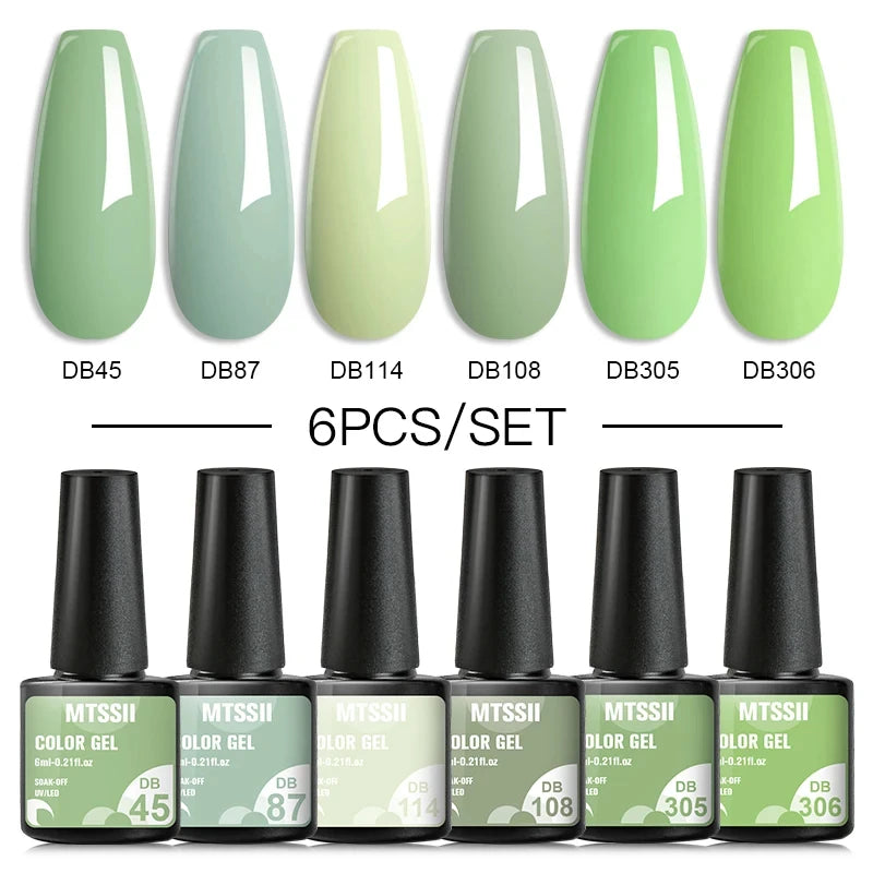 6Pcs/Set Blue Glitter Bright Gel Nail Polish Set Semi Permanent Spring Summer Colors Series Soak Off UV Nail Art Gel Varnish