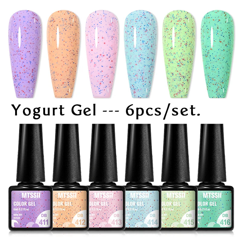 6Pcs/Set Blue Glitter Bright Gel Nail Polish Set Semi Permanent Spring Summer Colors Series Soak Off UV Nail Art Gel Varnish