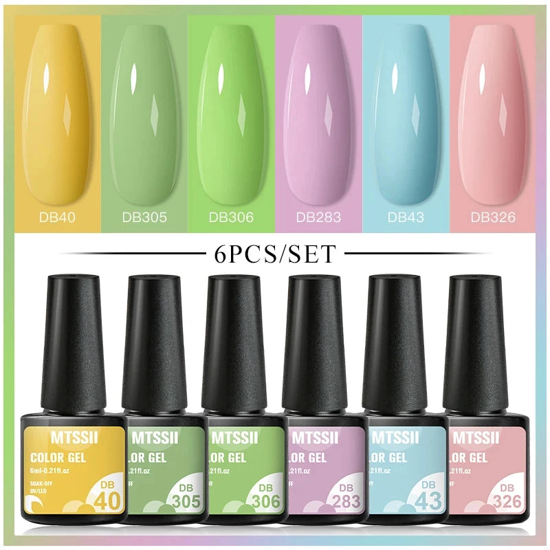 6Pcs/Set Blue Glitter Bright Gel Nail Polish Set Semi Permanent Spring Summer Colors Series Soak Off UV Nail Art Gel Varnish