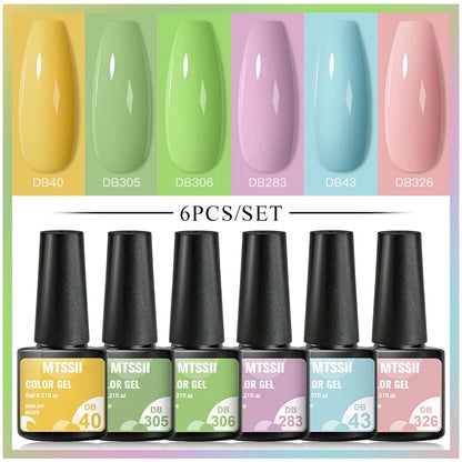 6Pcs/Set Blue Glitter Bright Gel Nail Polish Set Semi Permanent Spring Summer Colors Series Soak Off UV Nail Art Gel Varnish
