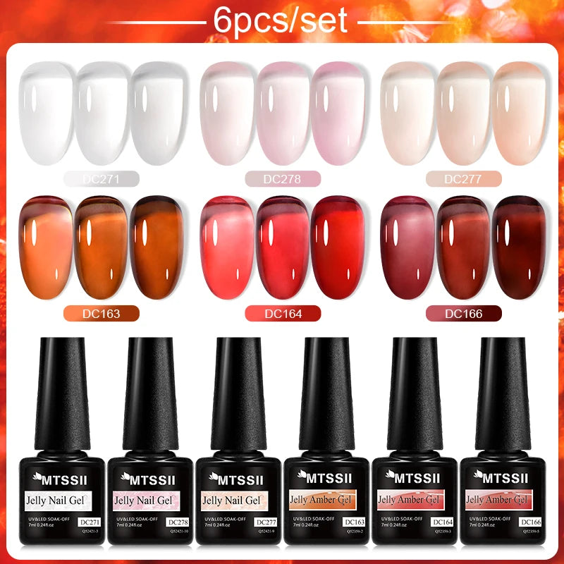 6Pcs/Set Blue Glitter Bright Gel Nail Polish Set Semi Permanent Spring Summer Colors Series Soak Off UV Nail Art Gel Varnish