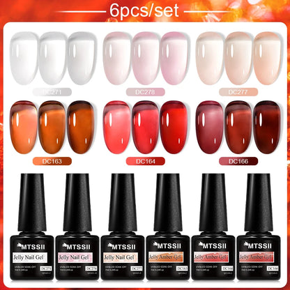 6Pcs/Set Blue Glitter Bright Gel Nail Polish Set Semi Permanent Spring Summer Colors Series Soak Off UV Nail Art Gel Varnish