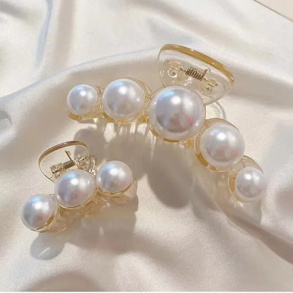 Simulated Pearl Hair Claws for Women Korean Acrylic Hair Clips Girls Large Size Barrette Shark Clip Fashion Hair Accessories
