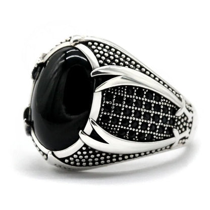 Hot Sale Islamic Religious Muslim Ring for Men Network Turkish Double Swords Oval CZ Stone Punk Party Wholesale Jewelry