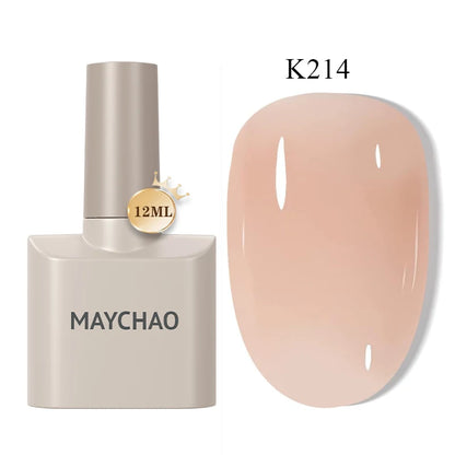 MAYCHAO 12ml Jelly Gel Nail Polish Semi Permanent Top Coat Soak Off UV LED Gel Art Nail Varnish Manicure Long Lasting Nail Gel