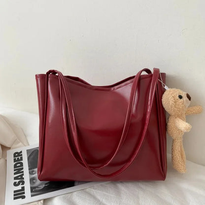 Autumn Winter Soft Leather Large Women's Shoulder Bag Trendy Artistic Tote Bag Casual High Capacity Crossbody Bag