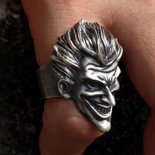 Fashion Silver Color Skull Clown Mask Adjustable Ring for Men Women's Motorcycle Party Punk Rings Cool Jewelry Accessories