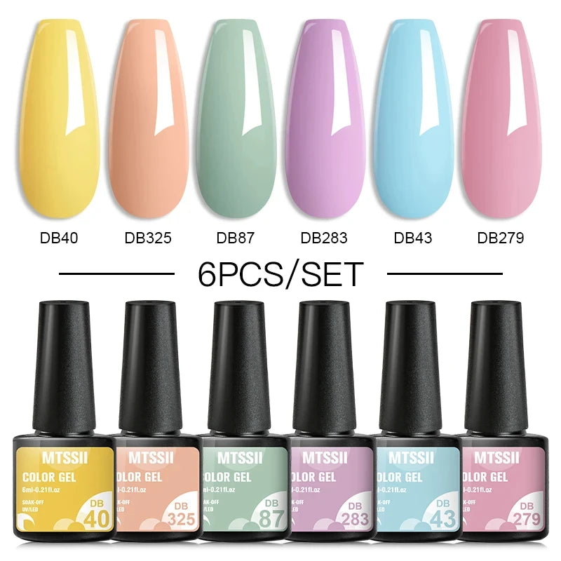 6Pcs/Set Blue Glitter Bright Gel Nail Polish Set Semi Permanent Spring Summer Colors Series Soak Off UV Nail Art Gel Varnish