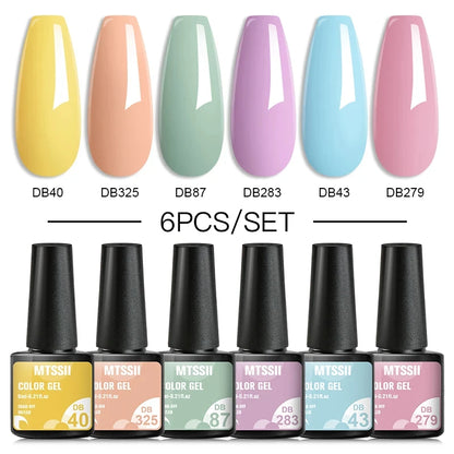 6Pcs/Set Blue Glitter Bright Gel Nail Polish Set Semi Permanent Spring Summer Colors Series Soak Off UV Nail Art Gel Varnish