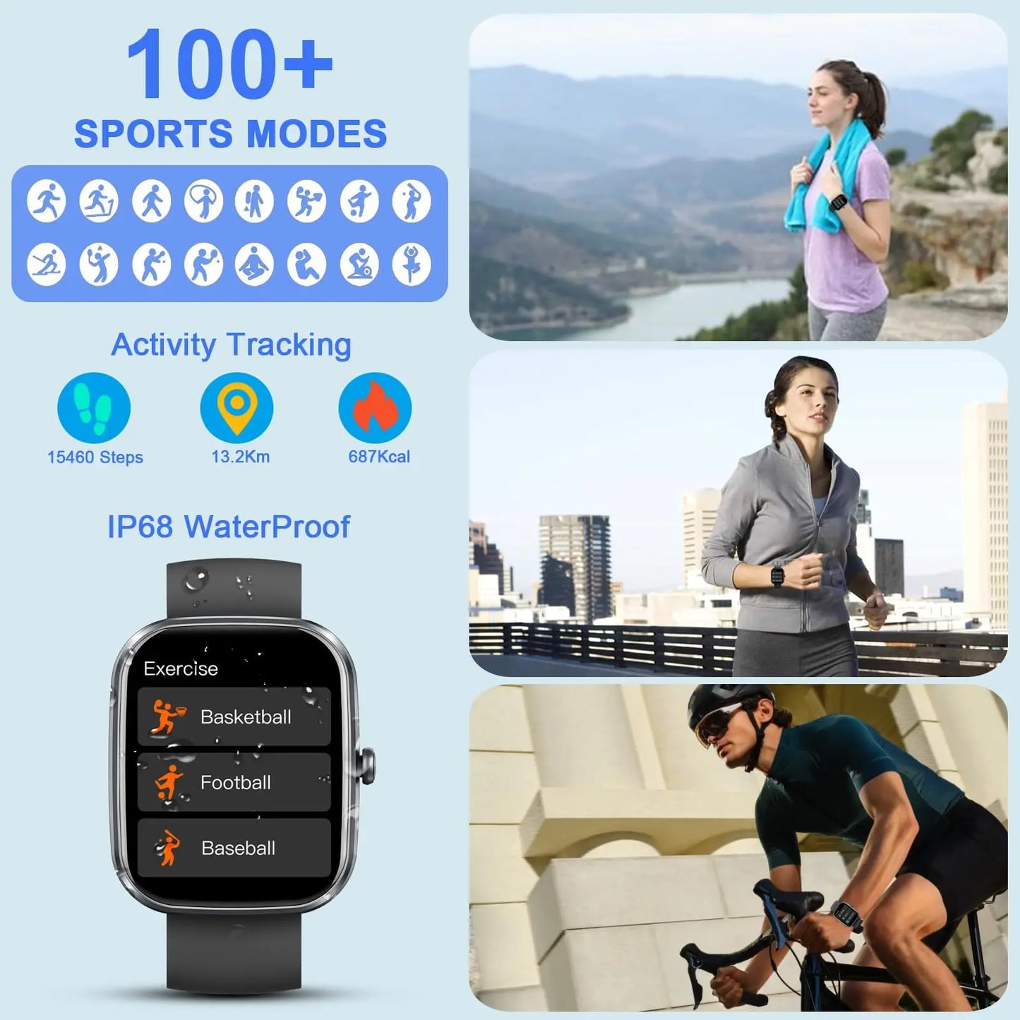 Smart Watch, 1.91"Smartwatch for Men Women (Answer/Make Call), Fitness Tracker with 100+ Sport Modes, IP68 Waterproof.