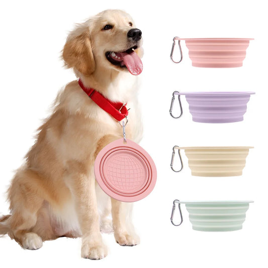 Collapsible Pet Silicone Dog Food Water Bowl  Color Outdoor Travel Portable Folding Supplies Dishes with Carabiner