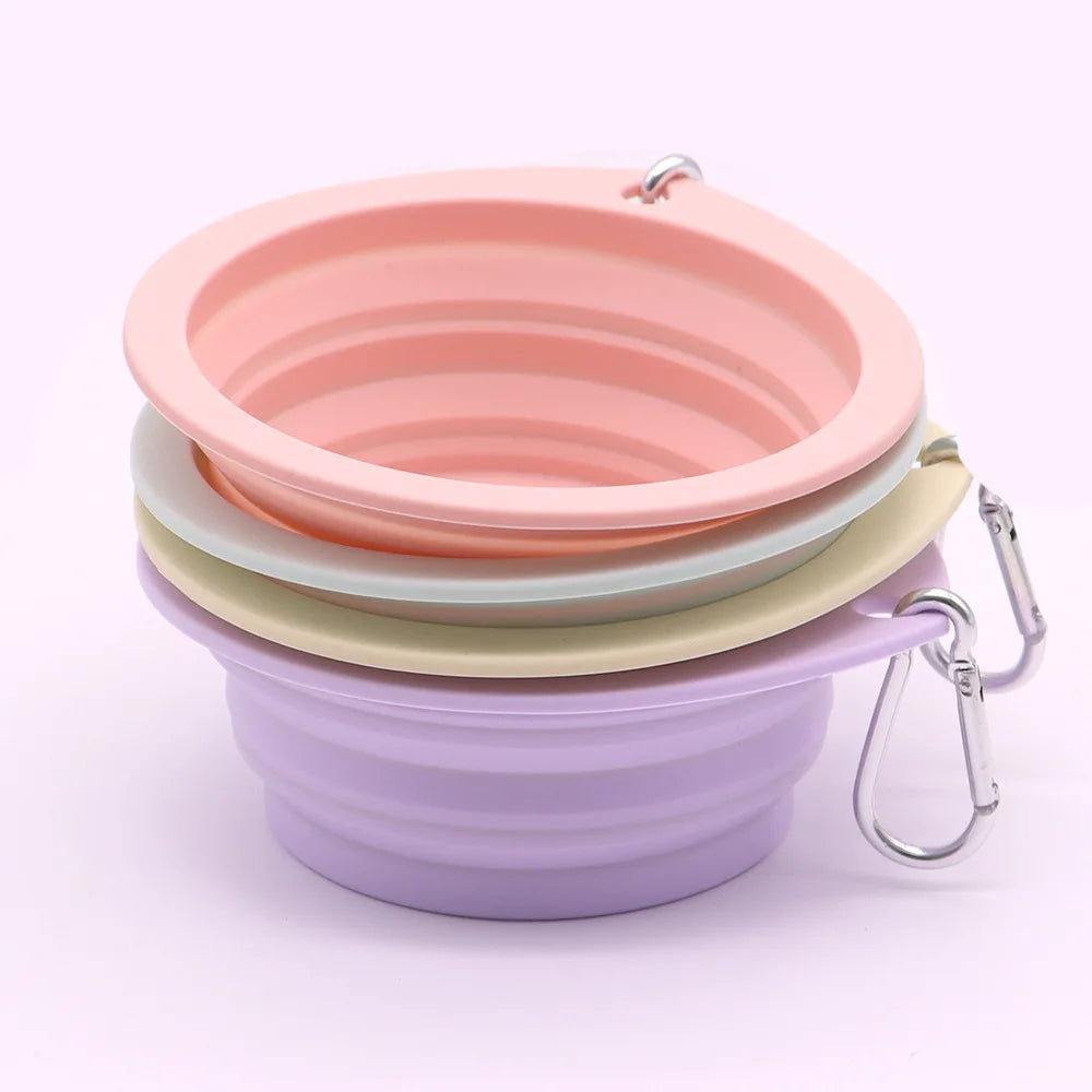Collapsible Pet Silicone Dog Food Water Bowl  Color Outdoor Travel Portable Folding Supplies Dishes with Carabiner