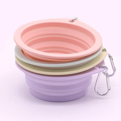 Collapsible Pet Silicone Dog Food Water Bowl  Color Outdoor Travel Portable Folding Supplies Dishes with Carabiner