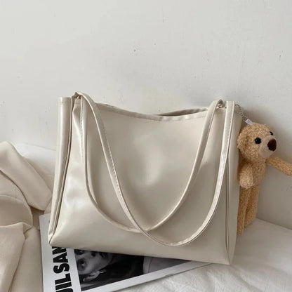 Autumn Winter Soft Leather Large Women's Shoulder Bag Trendy Artistic Tote Bag Casual High Capacity Crossbody Bag