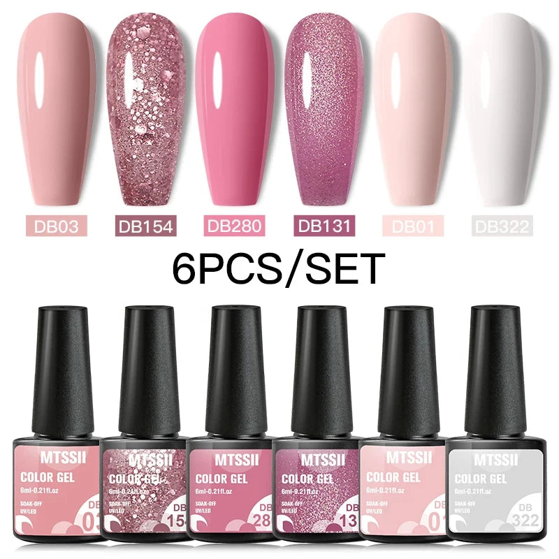 6Pcs/Set Blue Glitter Bright Gel Nail Polish Set Semi Permanent Spring Summer Colors Series Soak Off UV Nail Art Gel Varnish