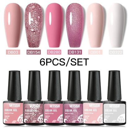 6Pcs/Set Blue Glitter Bright Gel Nail Polish Set Semi Permanent Spring Summer Colors Series Soak Off UV Nail Art Gel Varnish