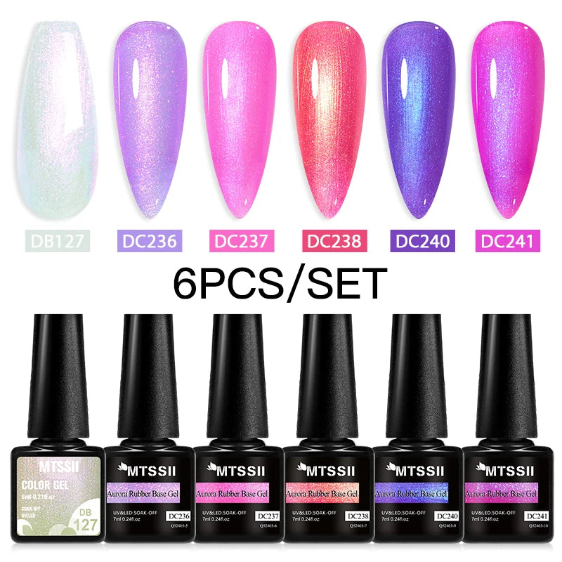 6Pcs/Set Blue Glitter Bright Gel Nail Polish Set Semi Permanent Spring Summer Colors Series Soak Off UV Nail Art Gel Varnish