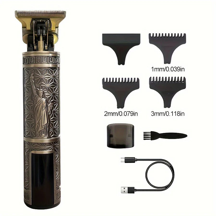 Metal body hair clipper wireless electric trimmer, professional oil engraving electric clipper electric razor