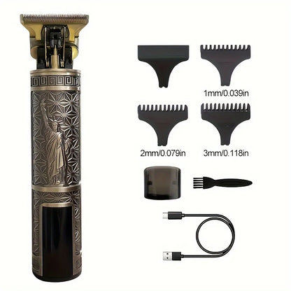 Metal body hair clipper wireless electric trimmer, professional oil engraving electric clipper electric razor