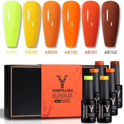 YOKEFELLOW 6Pcs Gel Nail Polish Set 10ML Summer Glitter Gel Polish Macaron Rainbow Colors 2024 Gel Polish Kit Trendy Nail Art