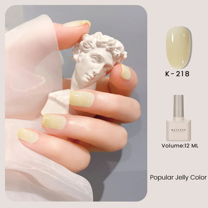 MAYCHAO 12ml Jelly Gel Nail Polish Semi Permanent Top Coat Soak Off UV LED Gel Art Nail Varnish Manicure Long Lasting Nail Gel