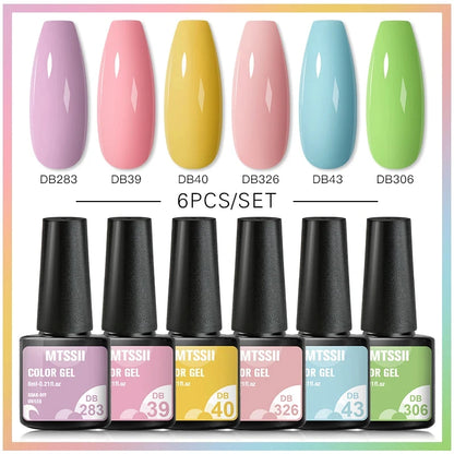 6Pcs/Set Blue Glitter Bright Gel Nail Polish Set Semi Permanent Spring Summer Colors Series Soak Off UV Nail Art Gel Varnish