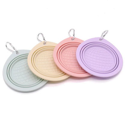 Collapsible Pet Silicone Dog Food Water Bowl  Color Outdoor Travel Portable Folding Supplies Dishes with Carabiner