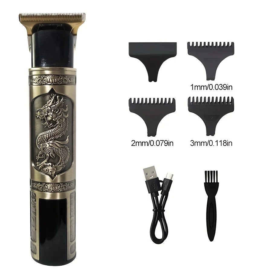 Metal body hair clipper wireless electric trimmer, professional oil engraving electric clipper electric razor
