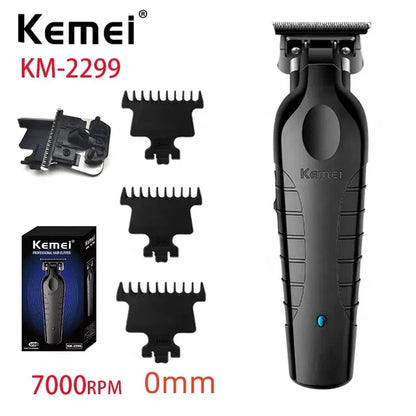 Kemei 2299 Barber Cordless Hair Trimmer 0mm Zero Gapped Carving Clipper Detailer Professional Electric Finish Cutting Machine