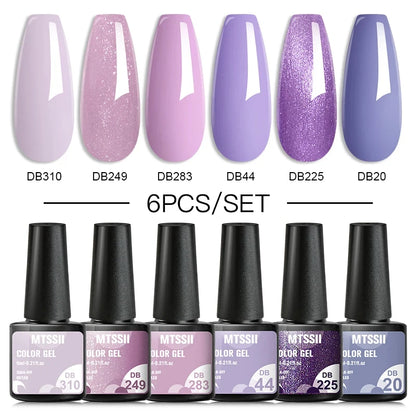 6Pcs/Set Blue Glitter Bright Gel Nail Polish Set Semi Permanent Spring Summer Colors Series Soak Off UV Nail Art Gel Varnish
