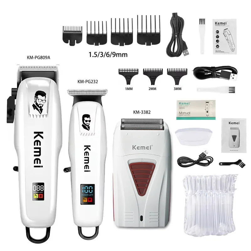 Kemei KM-PG809A KM-PG232 LCD USB Charging Hair Clipper Adjustable Professional Cutting Machine KM-3382 Shaver Trimmer For men