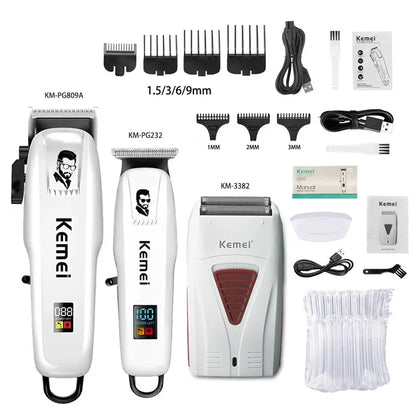 Kemei KM-PG809A KM-PG232 LCD USB Charging Hair Clipper Adjustable Professional Cutting Machine KM-3382 Shaver Trimmer For men